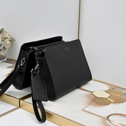 Dior CD Icon A5 Triangle Pouch "Black Matte Grained Calfskin"