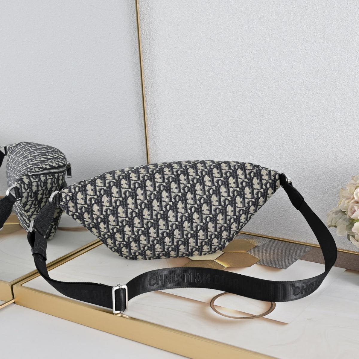 Dior Saddle Belt Bag "Dior Oblique Jacquard in Beige and Black and Grained Calfskin in Black"