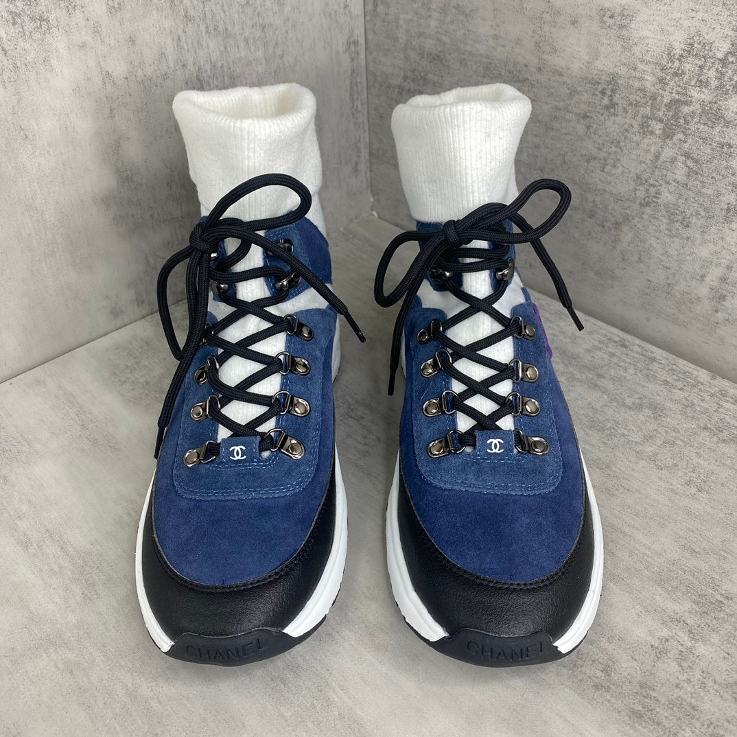 Chanel Interlocking CC Sock Sneakers "Blue-White-Black"