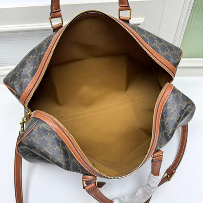 Celine Large Voyage Bag in Triomphe Canvas with Celine Print "Tan"