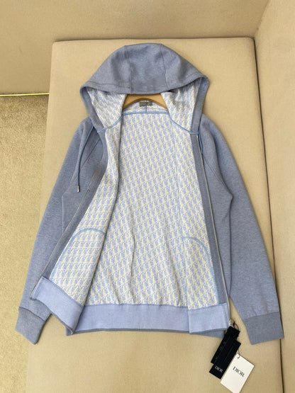 Dior Hooded Track Jacket "Gray Cotton and Cashmere Knit"