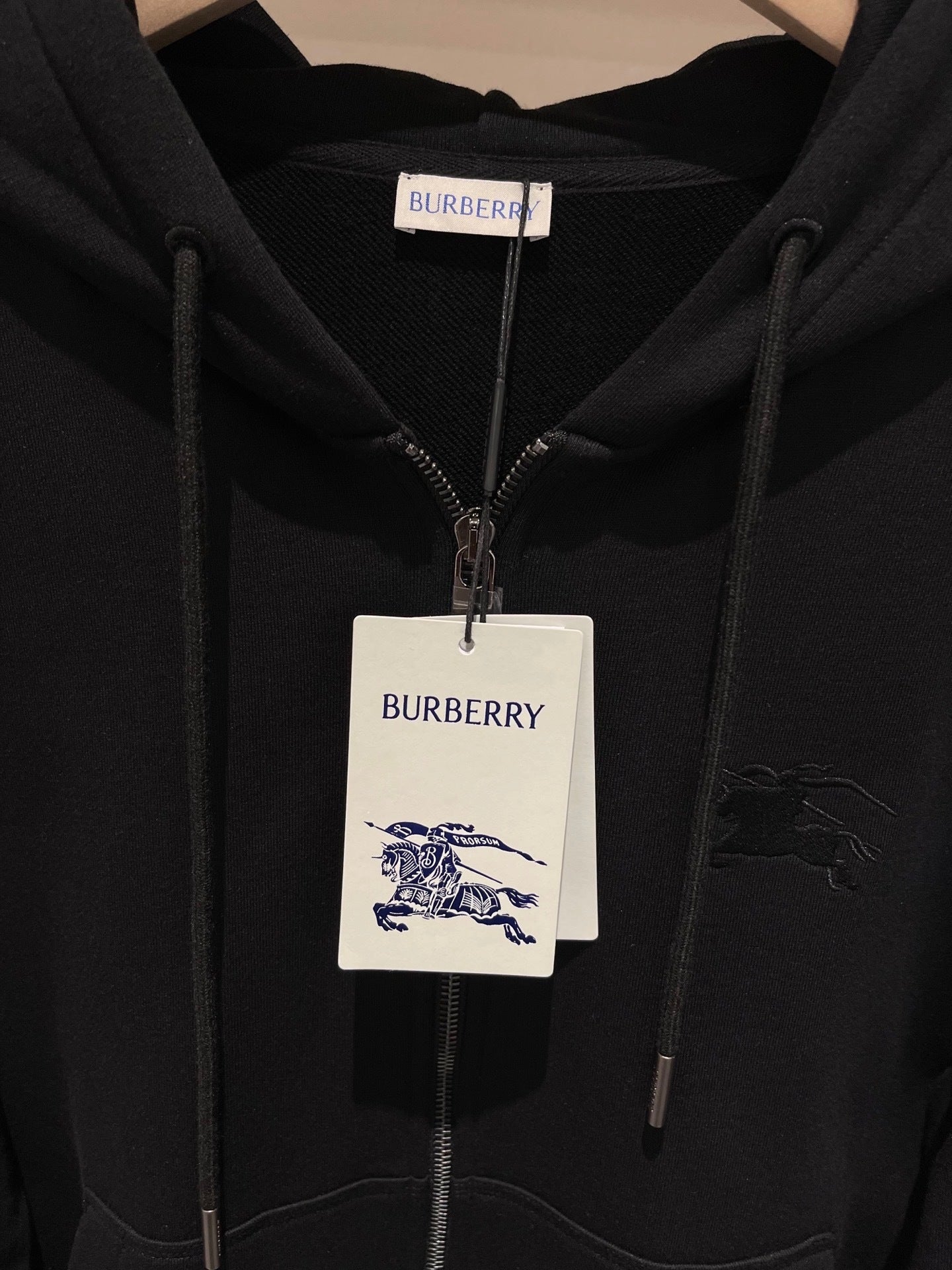 Burberry Check Trim Cotton Zip Hoodie "Black"