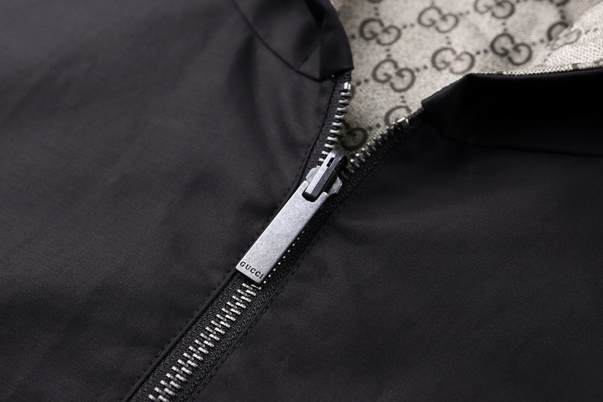 Gucci Reversible Cotton Canvas Zip Jacket Black Compact Cotton Canvas" and "GG nylon"
