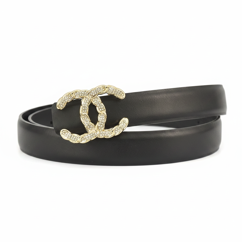 Chanel Crystal CC Leather Belt "Black-Gold"
