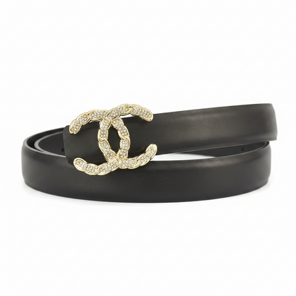 Chanel Crystal CC Leather Belt "Black-Gold"