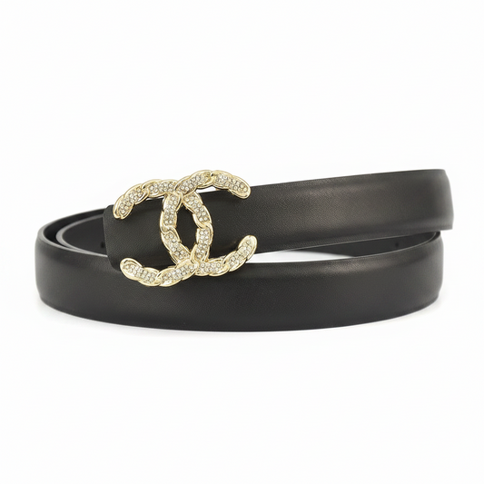 Chanel Crystal CC Leather Belt "Black-Gold"
