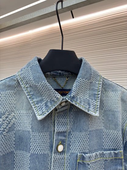 Louis Vuitton Damier 3D Light Denim Short-Sleeved Shirt