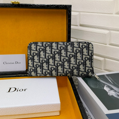 Dior Long Zipped Wallet Beige and Black Dior Oblique Jacquard