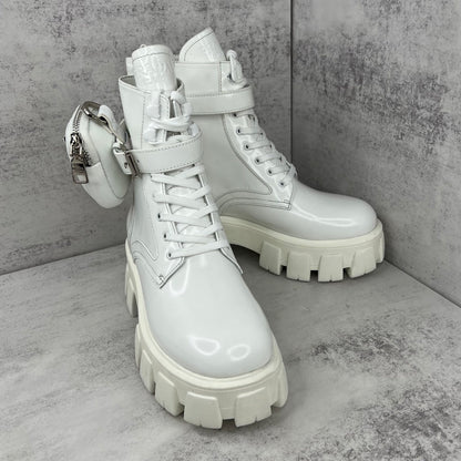 Prada Monolith Leather Boots "White"