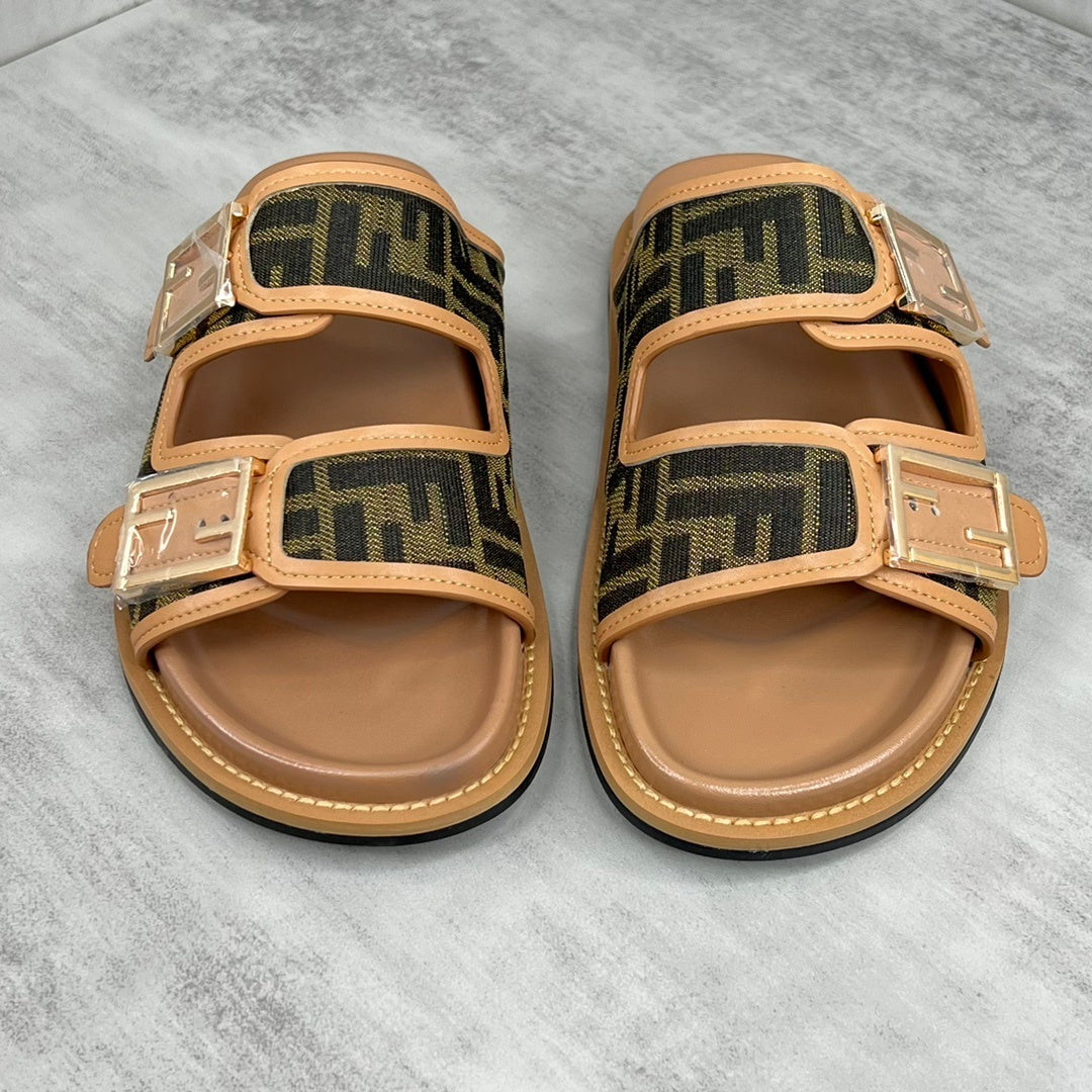 Fendi FF Jacquard Sandals "Brown-Beige"