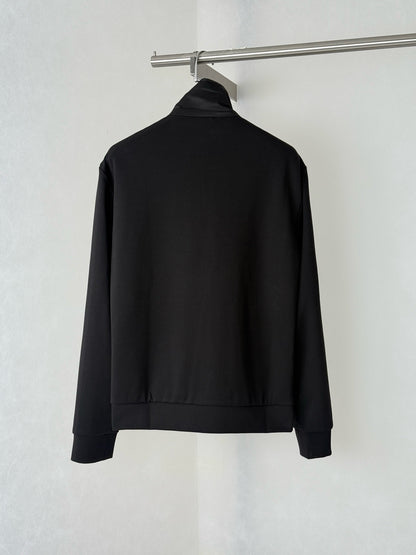 Prada Cotton Fleece Zipper Jacket with Re-Nylon Details "Black"