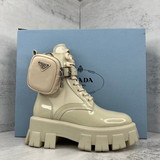 Prada Monolith Leather Boots "Beige"
