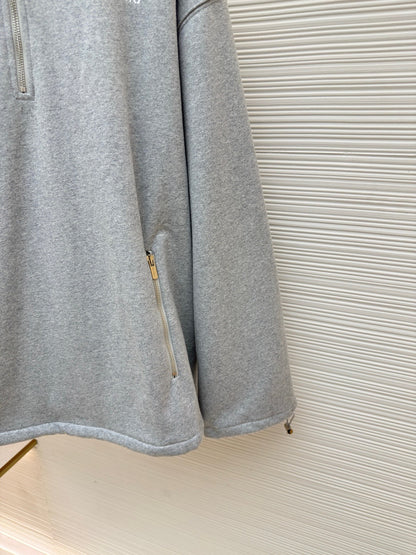 Miu Miu Cotton Fleece Zip-up Sweatshirt "Grey"