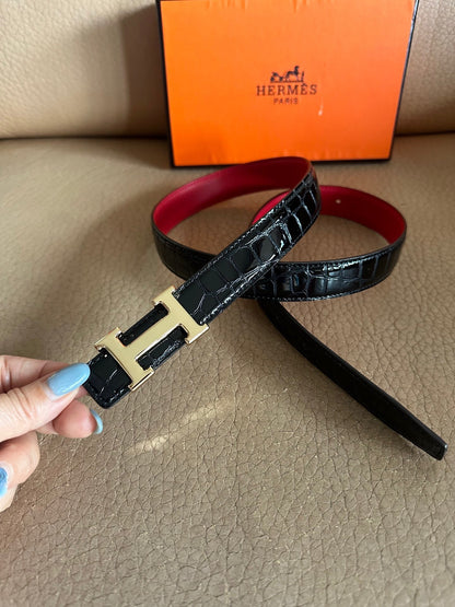 Hermes Constance Belt Buckle & Reversible Leather Strap "Black" and "Red"