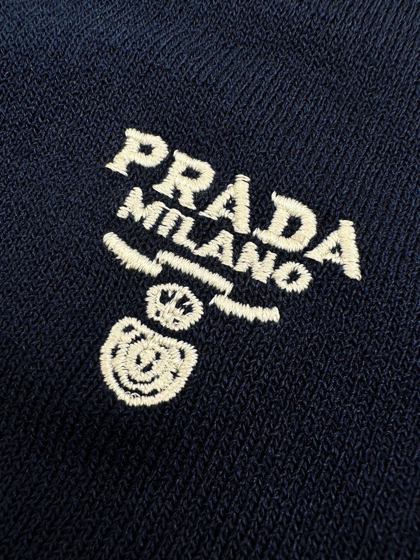 Prada Embroidered Logo Wool T-Shirt "Navy Blue"