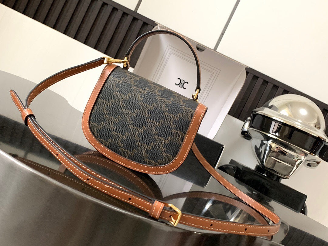 Celine Mini Besace Clea in Triomphe Canvas and Calfskin