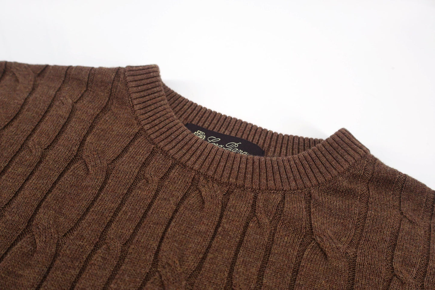 Loro Piana Treccia Cashmere Short-Sleeve Sweater T-Shirt "Brown"