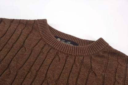 Loro Piana Treccia Cashmere Short-Sleeve Sweater T-Shirt "Brown"