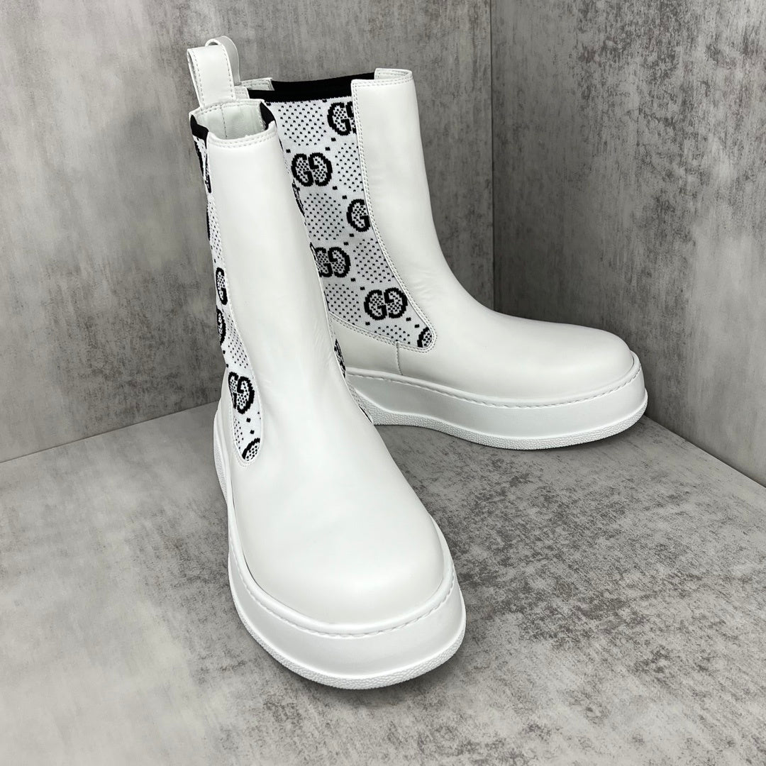 Gucci Leather Chelsea Boots "White"