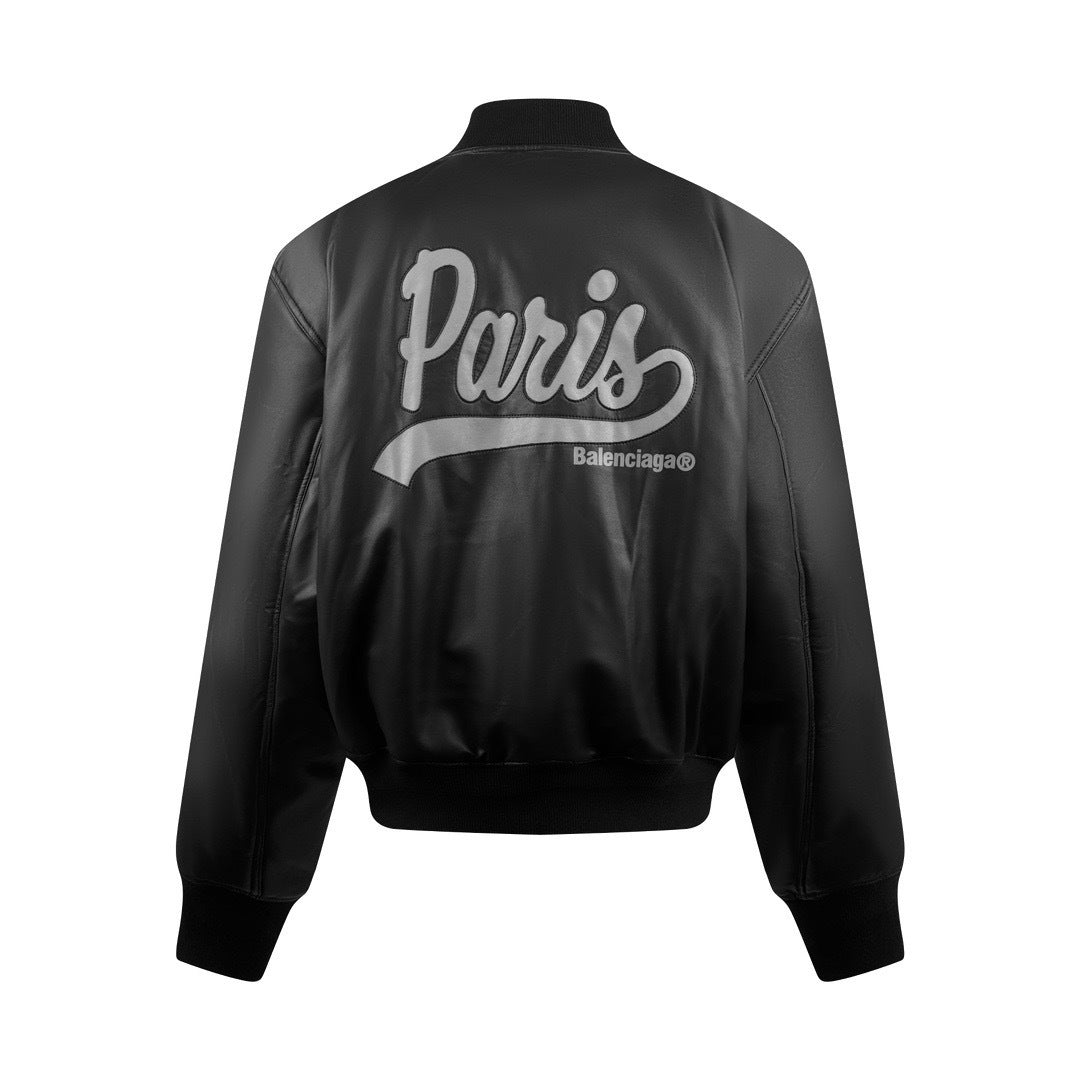 Balenciaga Leather Bomber Jacket "Black"