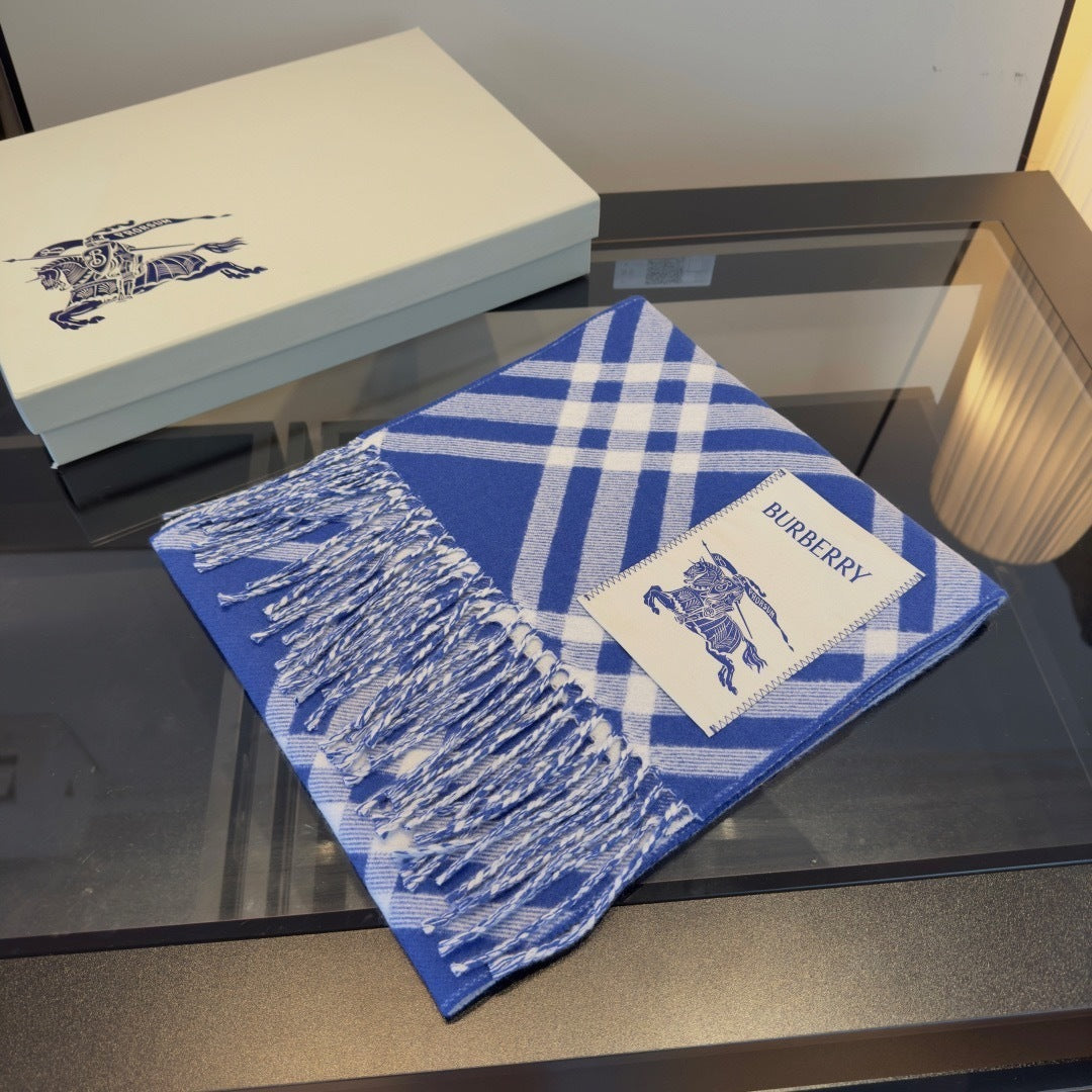 Burberry Check Cashmere Scarf "Blue-White"