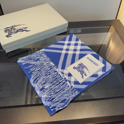 Burberry Check Cashmere Scarf "Blue-White"