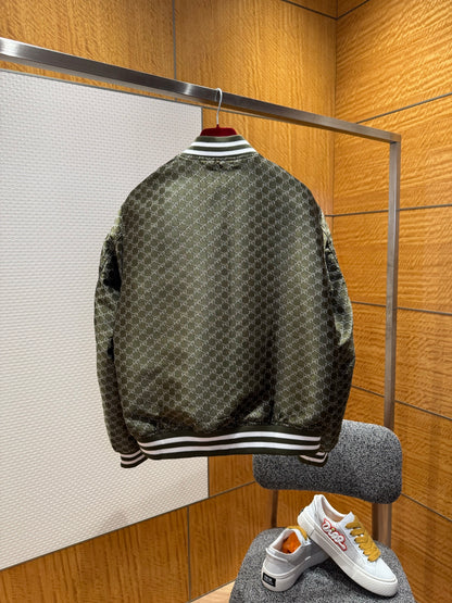 Gucci Cotton Jacquard Bomber Jacket With GG Shadow "Green"
