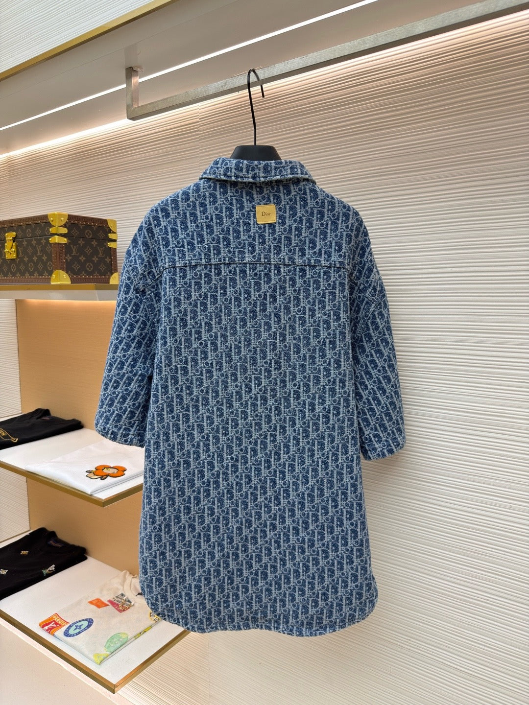 Dior Oblique Short-Sleeved Shirt "Blue Spongy Cotton-Blend Twill"