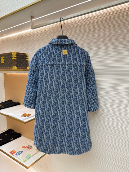 Dior Oblique Short-Sleeved Shirt "Blue Spongy Cotton-Blend Twill"