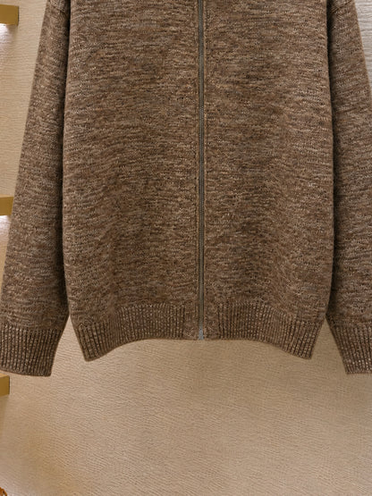 Loewe Zip-up Cardigan in Cotton, Linen and wool "Beige"