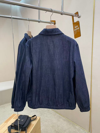 Prada Chambray Denim Blouson Zipper Jacket