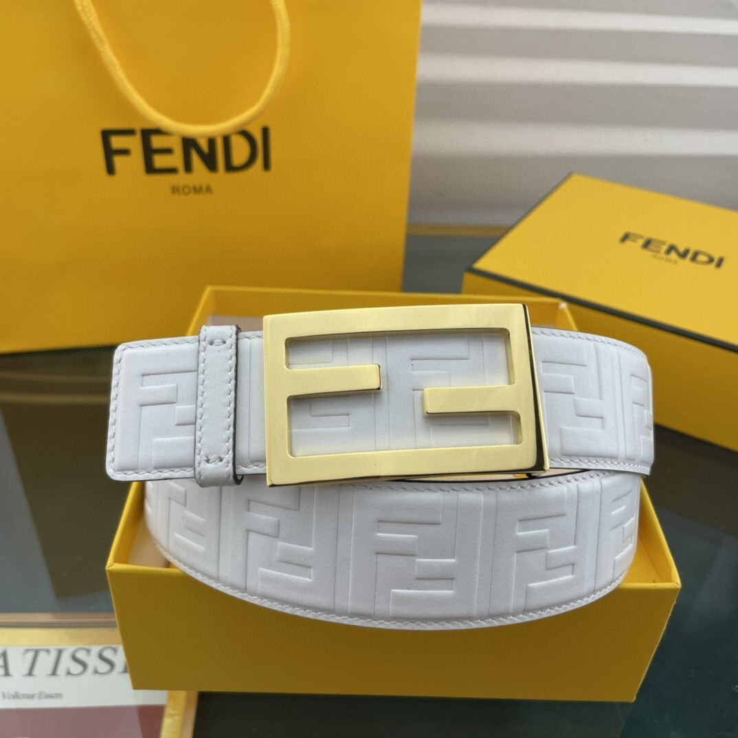 Fendi FF Embossed 38mm Leather Belt "White"