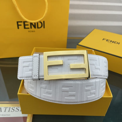 Fendi FF Embossed 38mm Leather Belt "White"