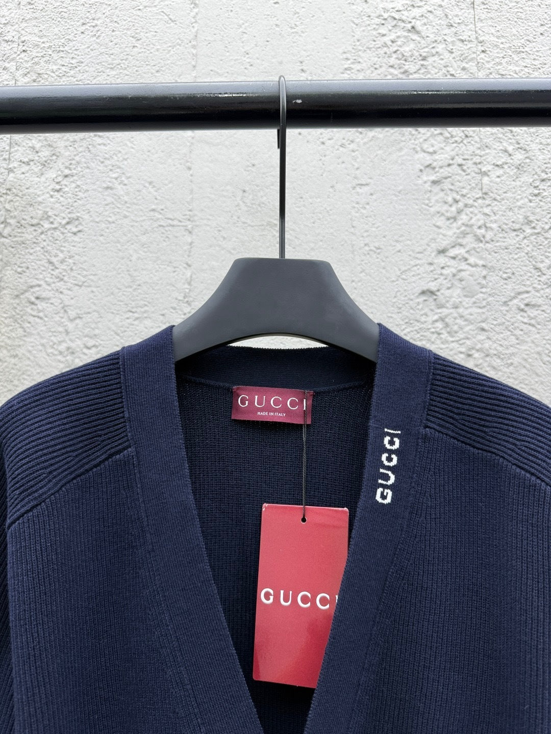 Gucci Silk Cotton Cardigan with Intarsia "Dark Blue"