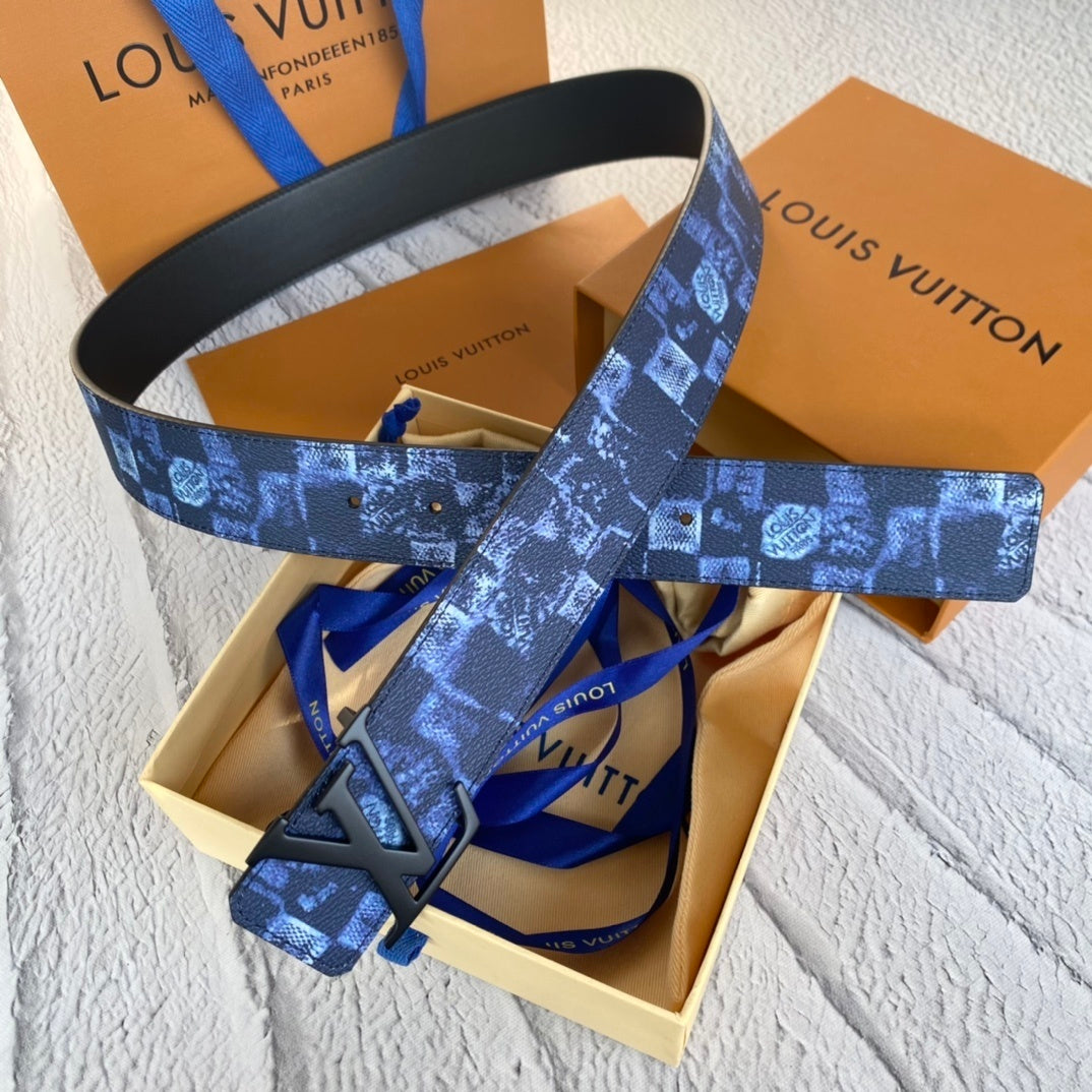 Louis Vuitton LV Initiales Reversible Belt "Damier Salt Navy-Black" and "Black"
