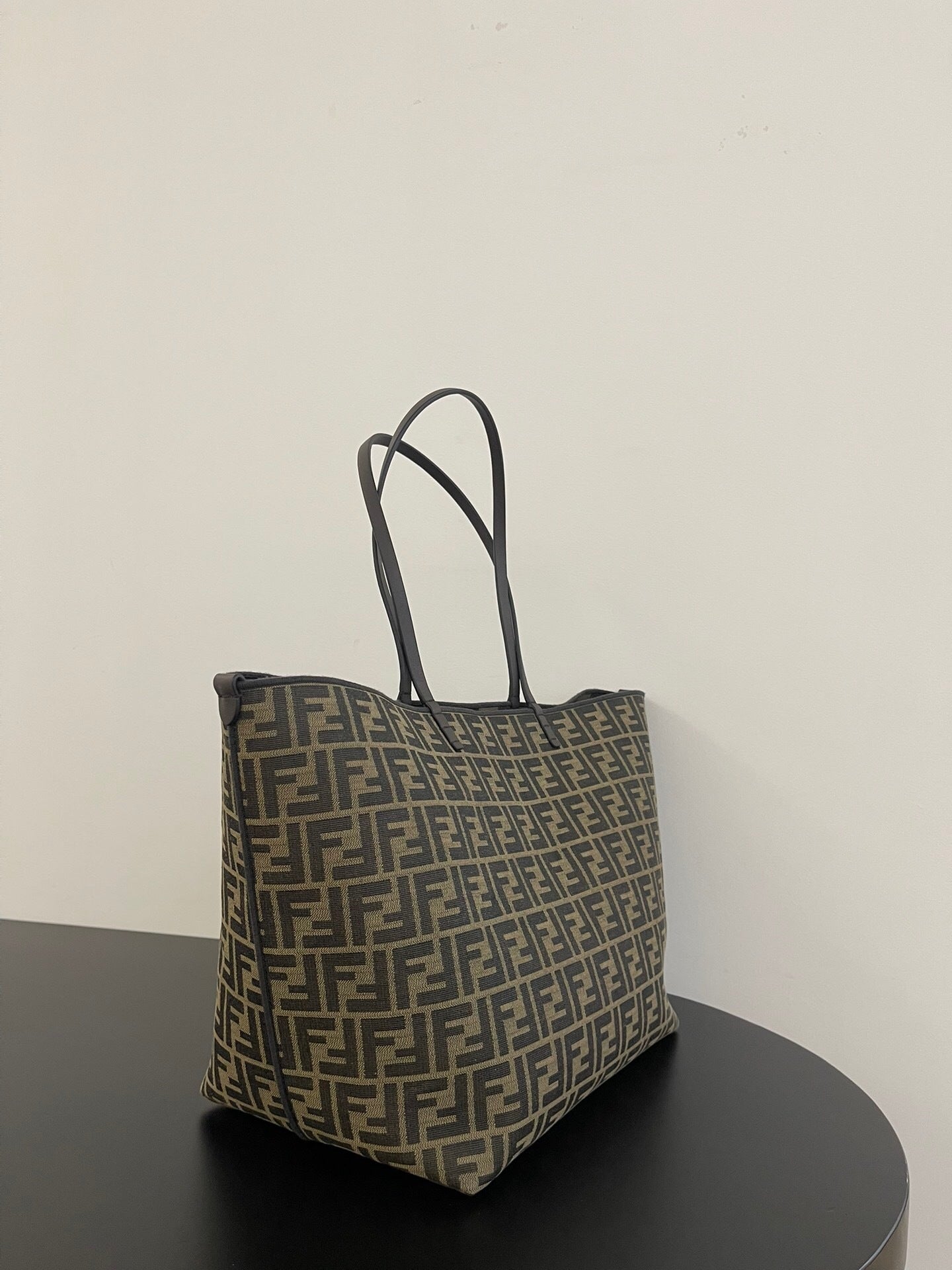 Fendi Roll Large FF Jacquard and Striped Pequin Fabric Shopper