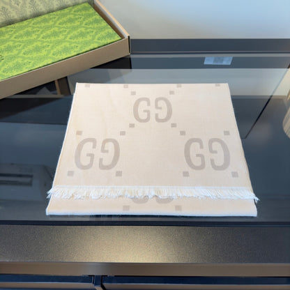 Gucci GG Jacuard Wool and Silk Scarf "Cream"