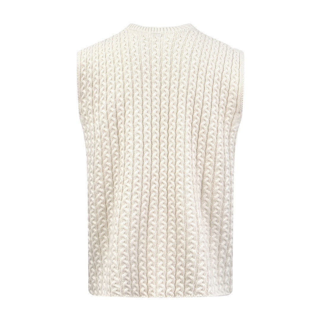 Loewe Anagram Cable-Knit Wool Vest "White"