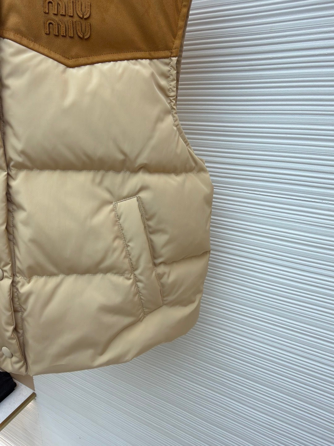 Miu Miu Technical pongé and Leather Down Vest "Beige"