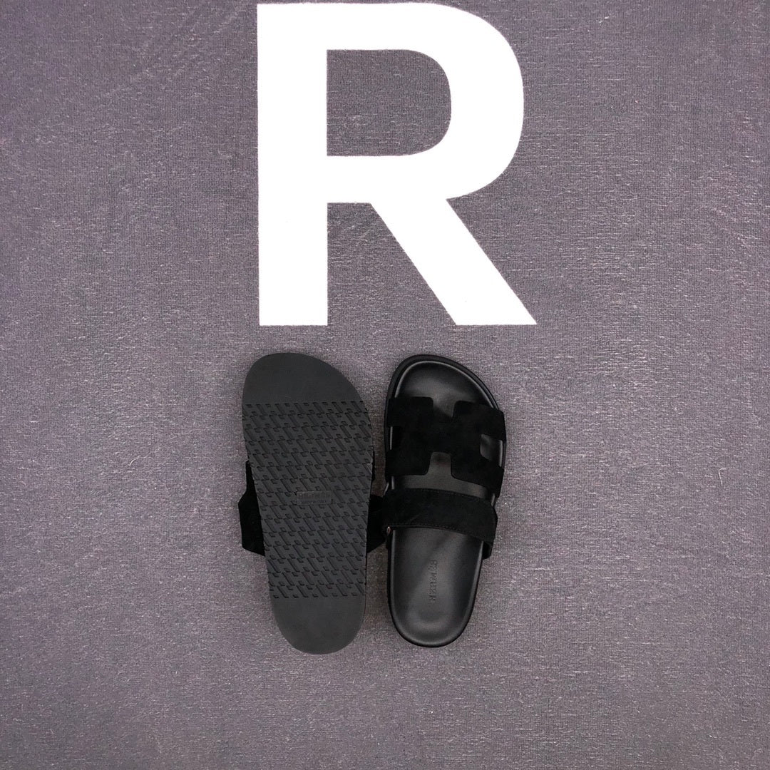 Hermes Chypre Sandals "Black Suede"