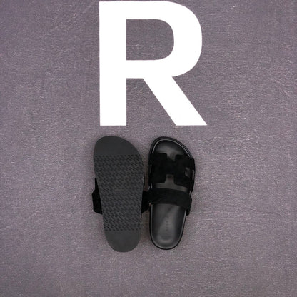 Hermes Chypre Sandals "Black Suede"