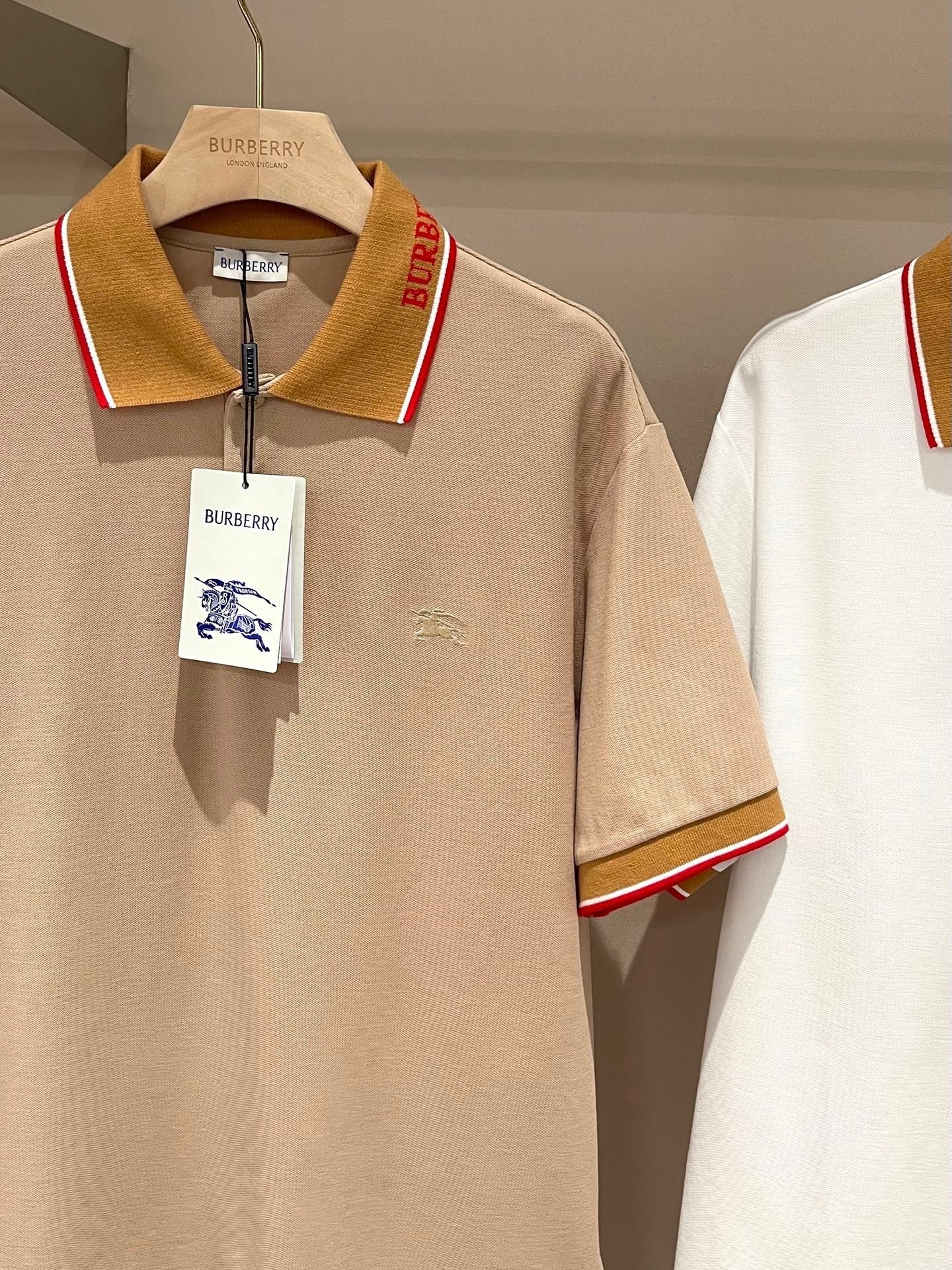 Burberry Logo Collar Cotton Polo Shirt "Flax Beige"