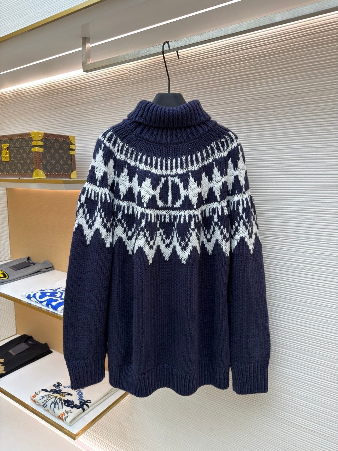 Dior DiorAlps Turtleneck Sweater "Navy Blue and White Alpaca, Wool and Cotton Knit"