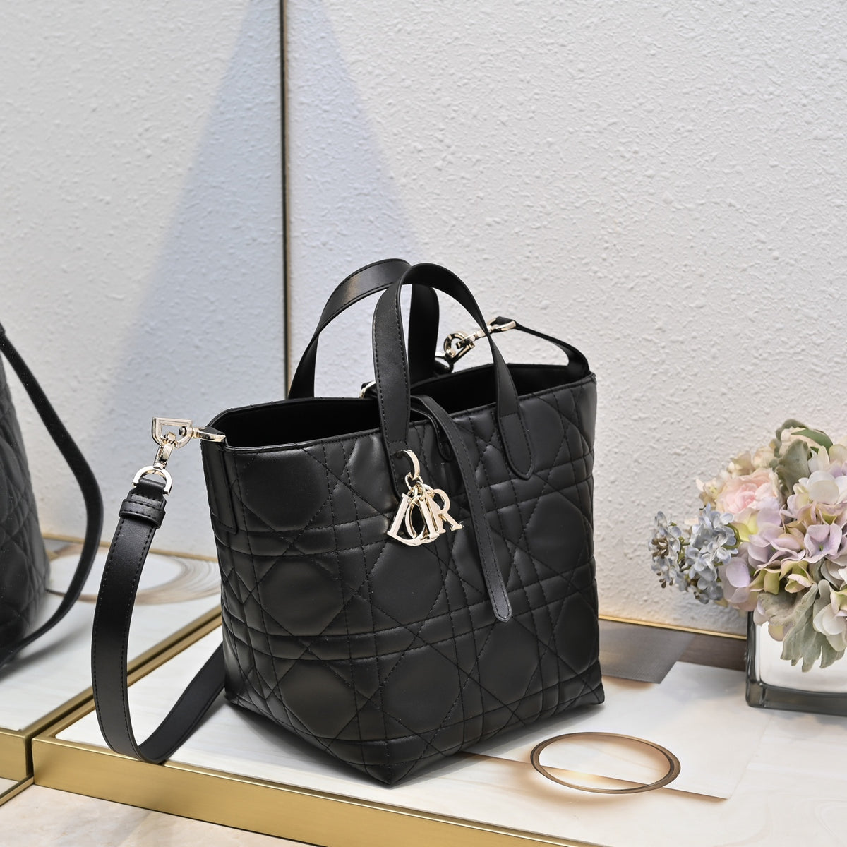 Dior Small Dior Toujours Vertical Tote Bag "Black Macrocannage Calfskin"