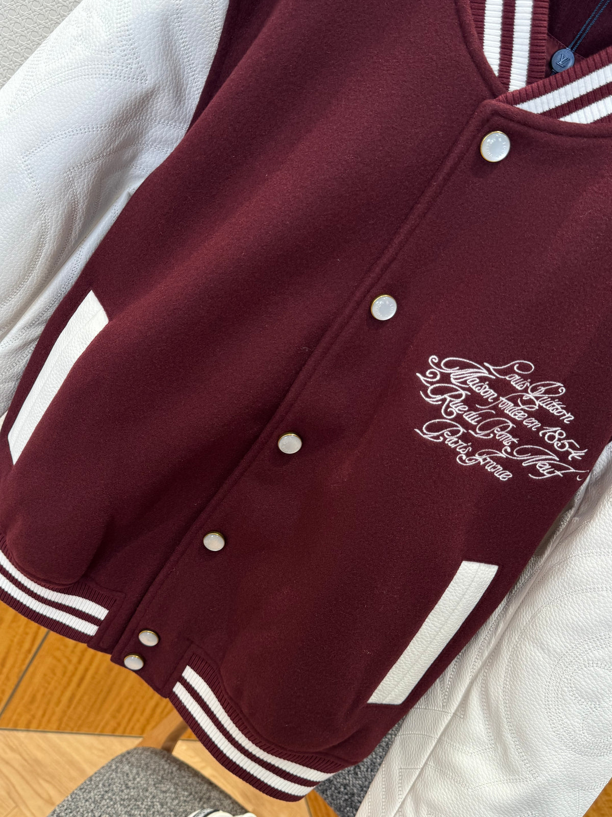 Louis Vuitton Embroidered Calfskin Varsity Jacket "Bordeaux"