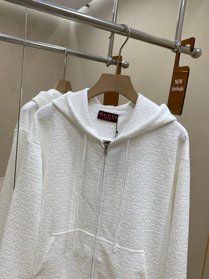 Gucci Embossed GG Technical Jersey Zip Jacket "White"