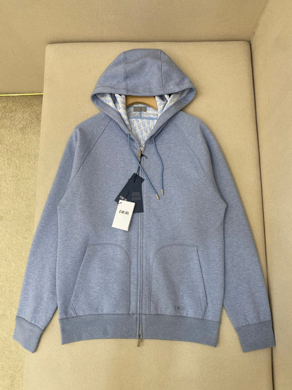Dior Hooded Track Jacket "Gray Cotton and Cashmere Knit"
