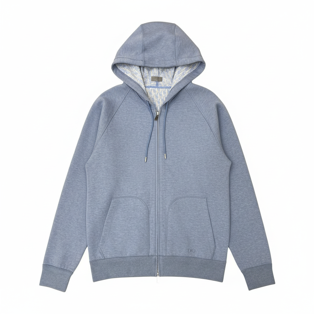 Dior Hooded Track Jacket "Gray Cotton and Cashmere Knit"