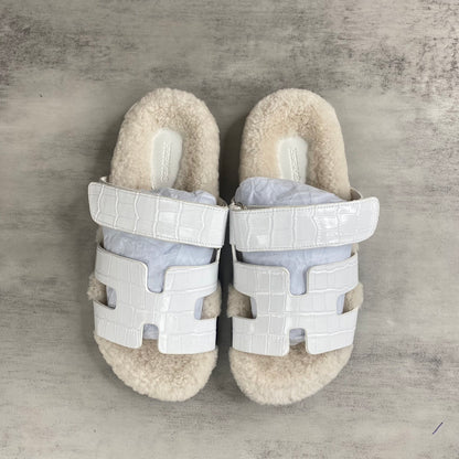 Hermes Chypre Sandals "White Crocodile Pattern"
