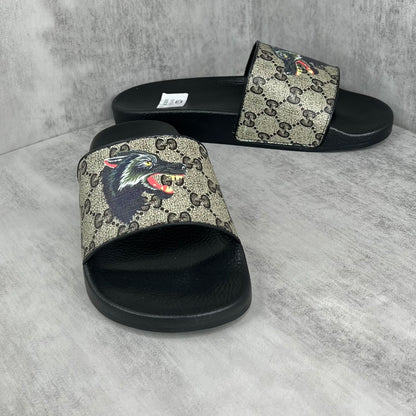 Gucci Wolf Slides "Black-Beige"
